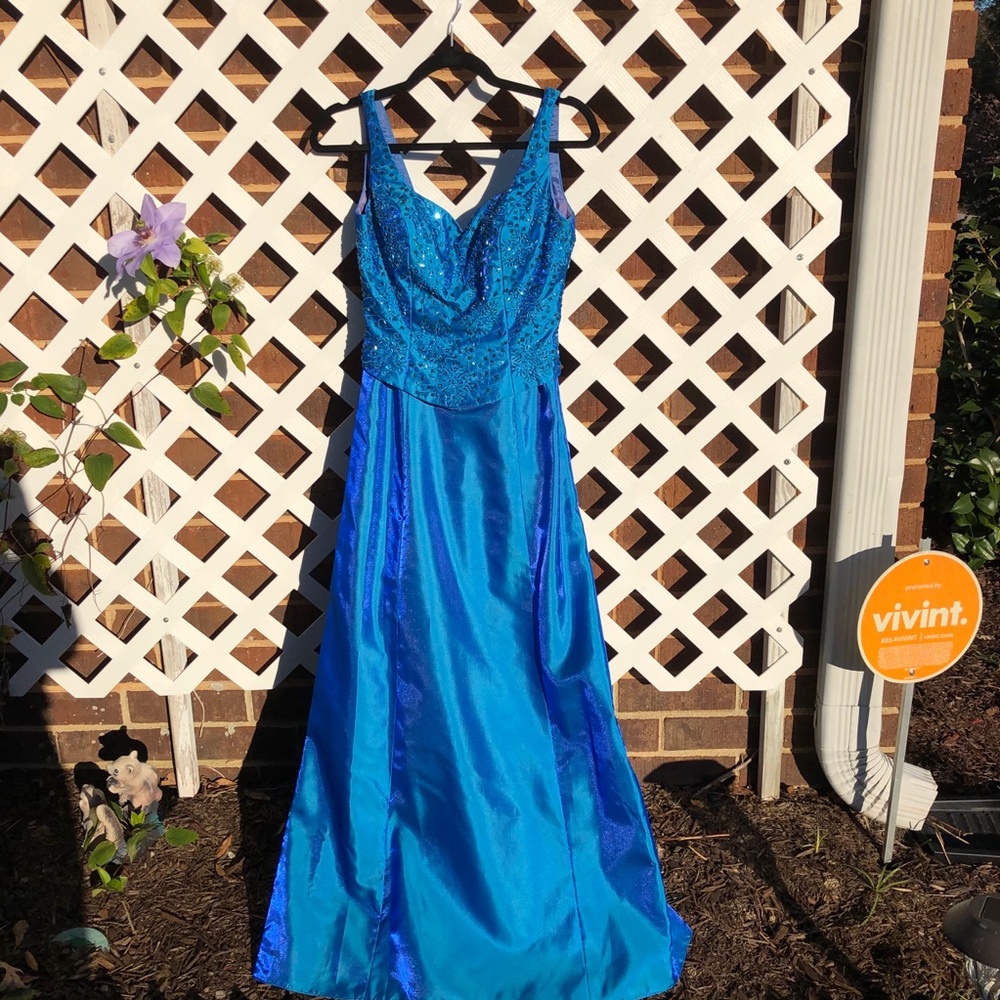 Iridescent blue hand beaded formal gown size 6